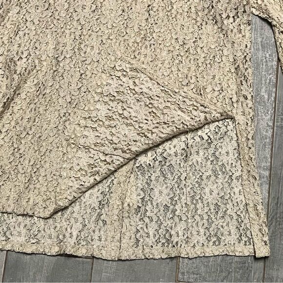 VTG 90s Cream Lace Collar Shell Button Down Tunic Shirt Shacket Split Hem Top L - Picture 14 of 16